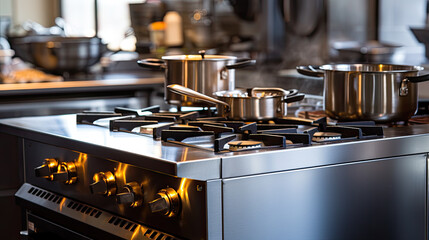 Empty restaurant kitchen with professional equipment