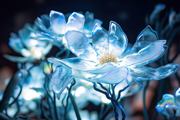 dahlia flower macro,ultra wide angle beautiful fractal glass white flower ,dahlia flower close up,abstract blue flower