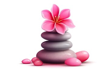 Fototapeta na wymiar tower of stones and pink flower wellness spa illustration Generative AI
