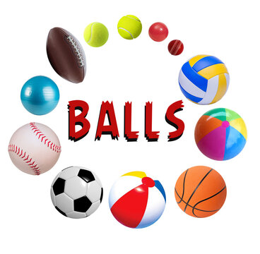 set of sports balls, balls raster in a realistic style on a white background