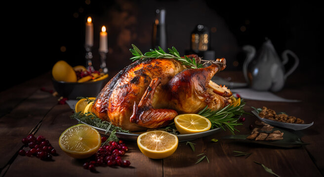 Indulge in succulent grilled turkey, expertly seasoned with herbs and spices, basted with butter.