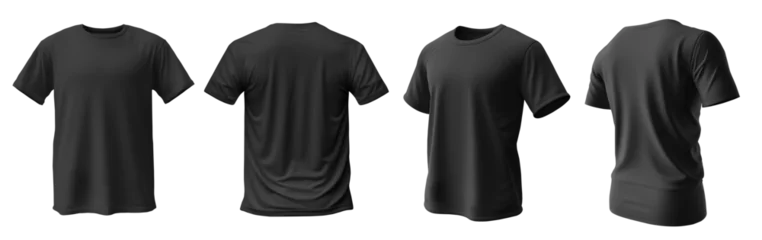 Fotobehang Set of black tee t shirt round neck front, back and side view on transparent background cutout, PNG file. Mockup template for artwork graphic design. 3D rendering   © Sandra Chia