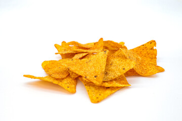 corn nachos isolated on white background doritos concept