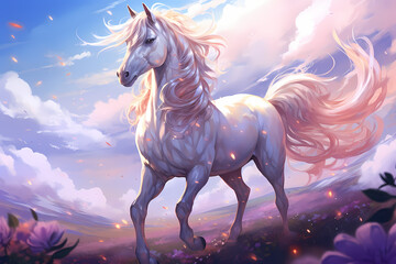 very beautiful unicorn horse anime style
