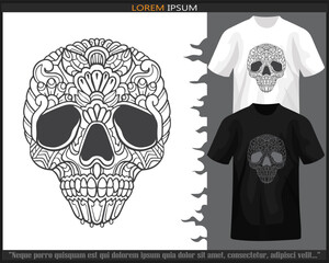 Skull head mandala arts isolated on black and white t shirt.