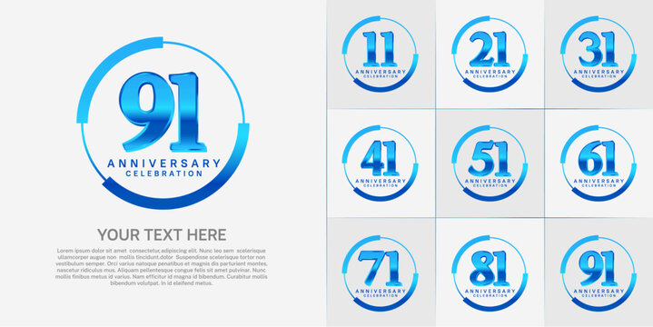 set of anniversary logo with blue number in circle can be use for celebration