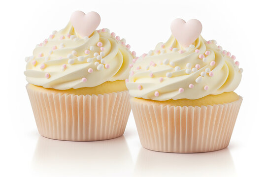 cupcake with cream,Vanilla cupcakes on a white background topped with cream ,cupcakes with cream