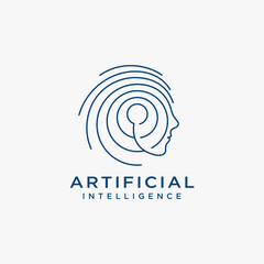 Human head in tech line style for artificial intelligence logo design