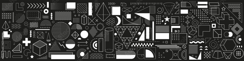 Poster memphis geometric shapes element collection. set of abstract geometric shape decoration. vector memp