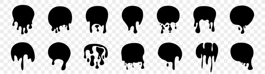 Set of black drip texture. Droplet fluid element collection. Vector abstract dripped fluid