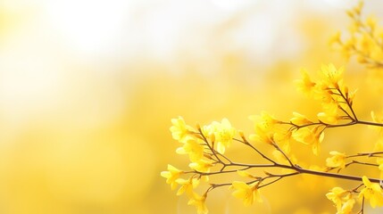 floral springtime sunshine background banner concept with copy space and defocused yellow lights