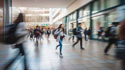 blurred group of young students going to class in fast movement, Generative AI