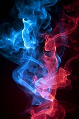 Fototapeta premium smoke and sparkles, red light on the right and blue light on the left, black background