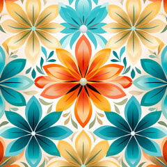 Obraz premium Blue floral pattern for fabric print, hand drawn illustration. Ceramic tile pattern. 