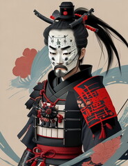 japanese samurai with mask,generative ai