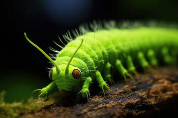 Macro photo of green caterpillar