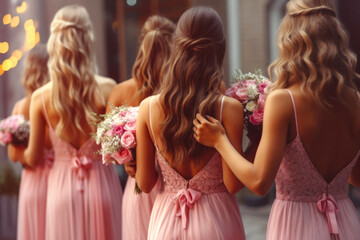 Pink Bridesmaids and Gorgeous Bridal Bouquets. Generative AI