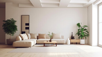Fototapeta premium Serenity in Simplicity: A Minimalist Living Room. Generative AI