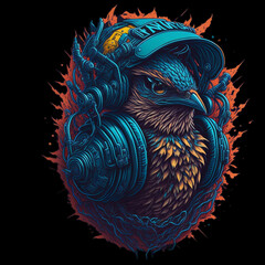 Abstract animal t-shirt print. Black background. Generative AI.