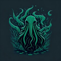 abstract monsters, cosmic terror, demon, black background, shirt print, generated by artificial intelligence.