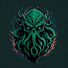 abstract monsters, cosmic terror, demon, black background, shirt print, generated by artificial intelligence.