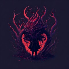 abstract monsters, cosmic terror, demon, black background, shirt print, generated by artificial intelligence.