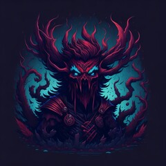 abstract monsters, cosmic terror, demon, black background, shirt print, generated by artificial intelligence.