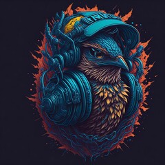 Abstract animal t-shirt print. Black background. Generative AI.