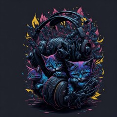 Abstract animal t-shirt print. Black background. Generative AI.