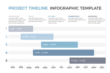 Fototapeta na wymiar Gantt chart, project timeline with five stages, infographic template, vector eps10 illustration