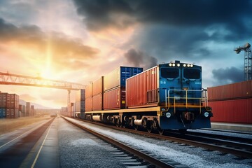 Freight Transportation Delivering Cargo Containers via Land Vehicle and Railroad Track. Generative ai