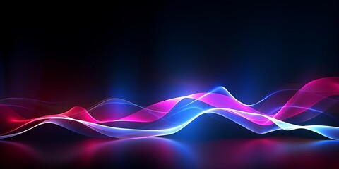 Neon Lit Wave Lines on Black Background with Light Navy, Dark Magenta, Light Sky Blue, and Light Red Motion Blur Panorama, Generative AI