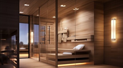Fototapeta na wymiar Modern Luxury Sauna in a Home Interior. Generative ai