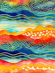 Geometric Illustration Background,Watercolor background with shades of orangeNavy blue ,abstract background