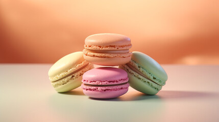 Fototapeta premium colorful macaroons on a wooden table HD 8K wallpaper Stock Photographic Image
