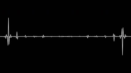 4k abstract music sound wave or audio wavefrom isolated on black background.Line digital minimalist voice and soundtrack wave equalizer.Shape line volume or speech symbol animated background.