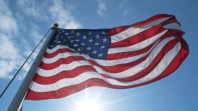 american flag waving in the wind HD 8K wallpaper Stock Photographic Image