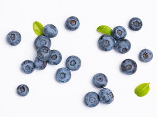 Blueberry isolated. Blueberries with leaves on white. Blueberries on a white background. Full depth of field.