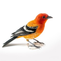 Flame-colored tanager bird isolated on white. Generative AI