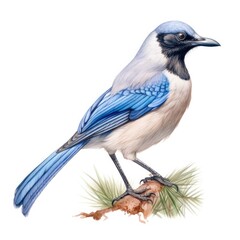 Florida scrub-jay bird isolated on white. Generative AI