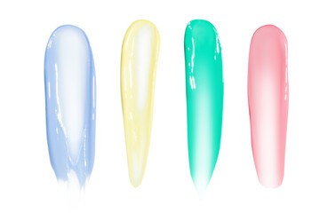 Pastel colored paint strokes of pink, yellow, blue, green. On a blank background. PNG