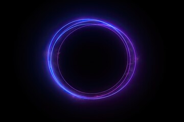 Glowing purple neon circle on black background. Generative AI