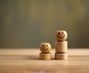 smile face on wooden figure out of line