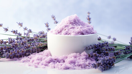 Obraz na płótnie Canvas Natural scrub with lavender on a white texture background.