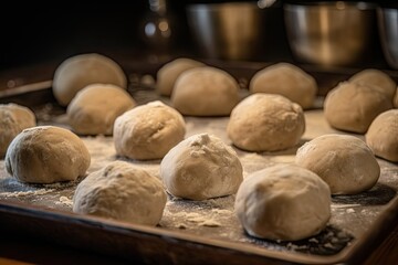 Fototapeta na wymiar Lots of homemade flour balls for making dough. Generative ai.