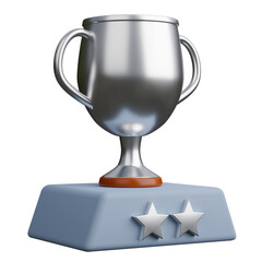3d render silver trophy with two silver stars.