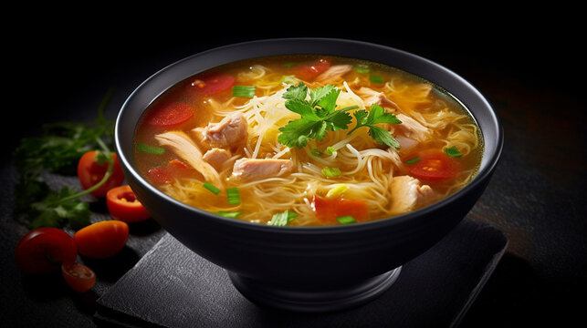 chicken noodle soup HD 8K wallpaper Stock Photographic Image