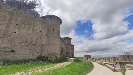 Fototapeta na wymiar Beautiful view of the famous walls of the Citadel of Carcassonne, Occitanie, France.