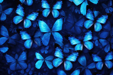Obraz na płótnie Canvas Beautiful background of tropical blue butterflies