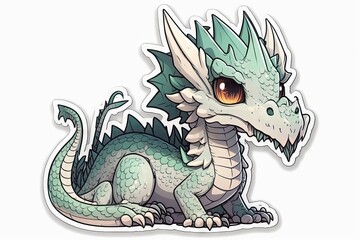 Cute dragon cartoon sticker isolated on white background